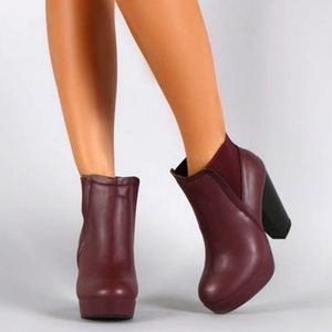 Cranberry Leather Platform Booties